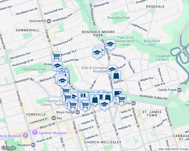 map of restaurants, bars, coffee shops, grocery stores, and more near 10 Avondale Road in Toronto