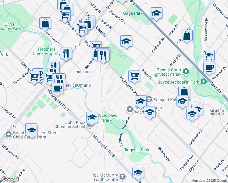 map of restaurants, bars, coffee shops, grocery stores, and more near 40 Corby Crescent in Brampton