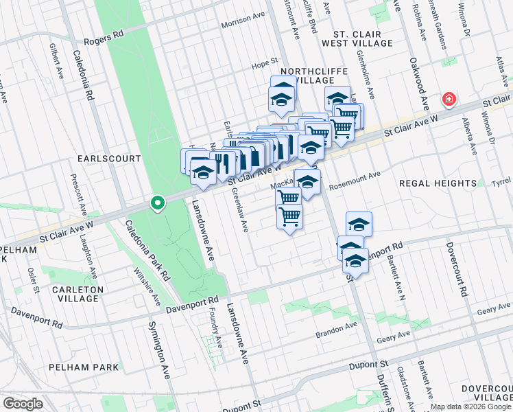map of restaurants, bars, coffee shops, grocery stores, and more near 226 Rosemount Avenue in Toronto