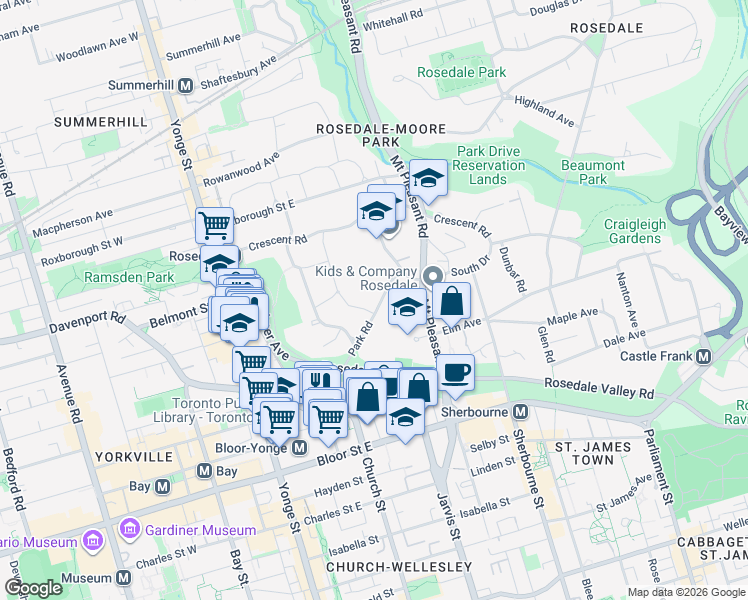 map of restaurants, bars, coffee shops, grocery stores, and more near in Toronto