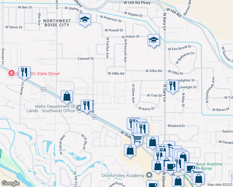 map of restaurants, bars, coffee shops, grocery stores, and more near 7909 West Limelight Street in Boise