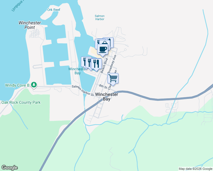 map of restaurants, bars, coffee shops, grocery stores, and more near 115 8th Street in Lakeside
