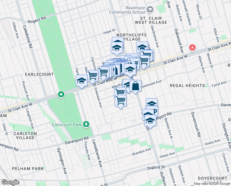 map of restaurants, bars, coffee shops, grocery stores, and more near 188 Rosemount Avenue in Toronto