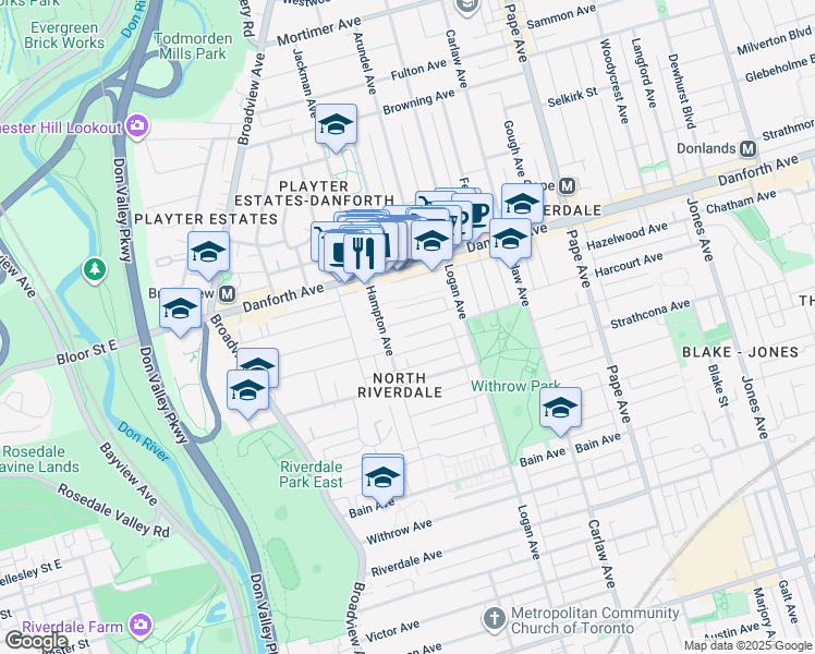 map of restaurants, bars, coffee shops, grocery stores, and more near in Toronto