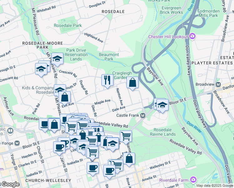 map of restaurants, bars, coffee shops, grocery stores, and more near in Toronto