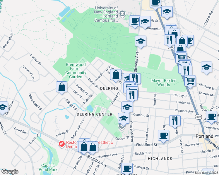 map of restaurants, bars, coffee shops, grocery stores, and more near in Portland