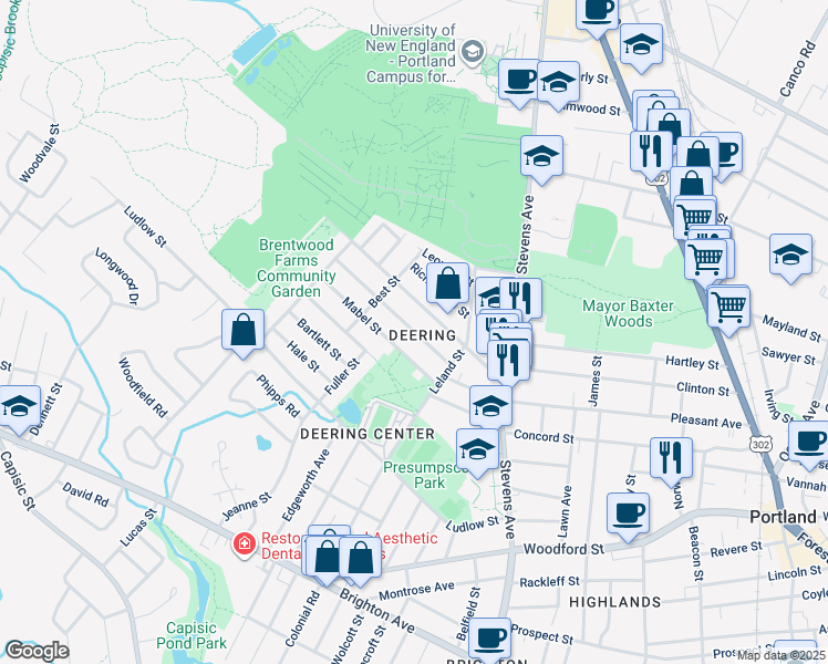 map of restaurants, bars, coffee shops, grocery stores, and more near in Portland