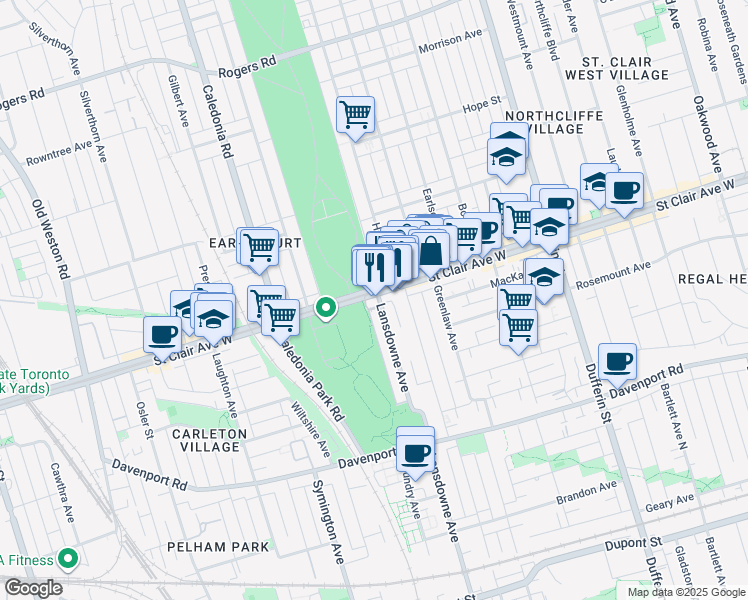 map of restaurants, bars, coffee shops, grocery stores, and more near 1318 Lansdowne Avenue in Toronto
