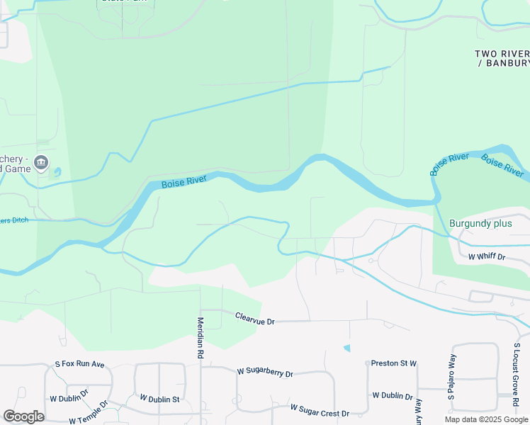 map of restaurants, bars, coffee shops, grocery stores, and more near 325 Clear Creek Drive in Meridian