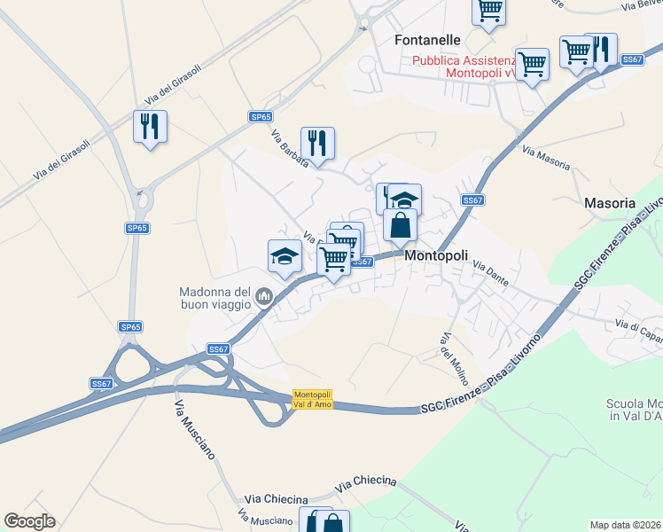 map of restaurants, bars, coffee shops, grocery stores, and more near 146 Via Falcone e Borsellino in Montopoli