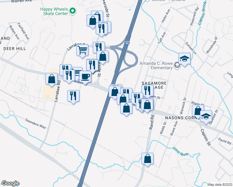 map of restaurants, bars, coffee shops, grocery stores, and more near 1140 Brighton Avenue in Portland