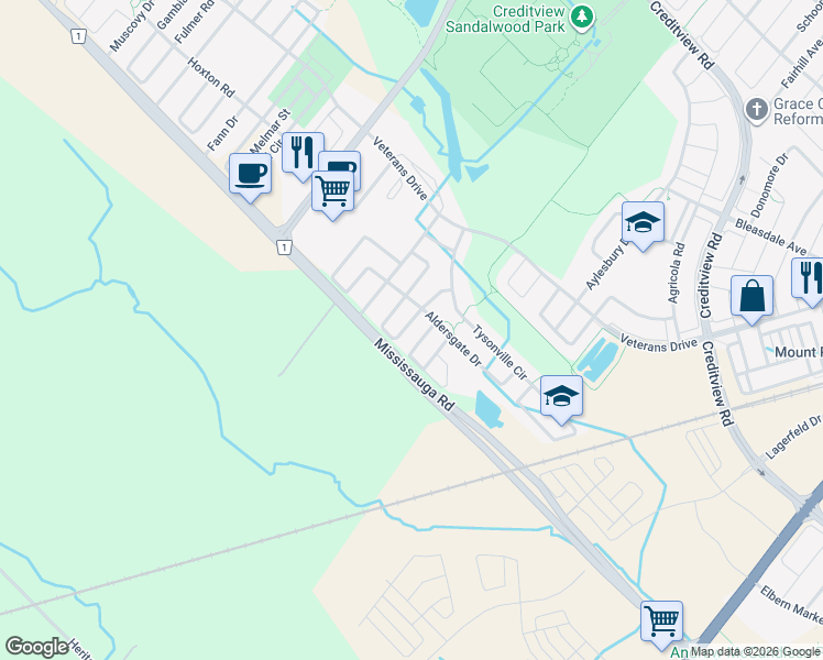 map of restaurants, bars, coffee shops, grocery stores, and more near in Brampton