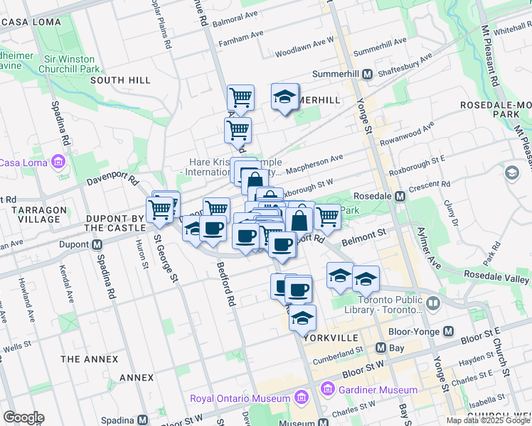 map of restaurants, bars, coffee shops, grocery stores, and more near in Toronto