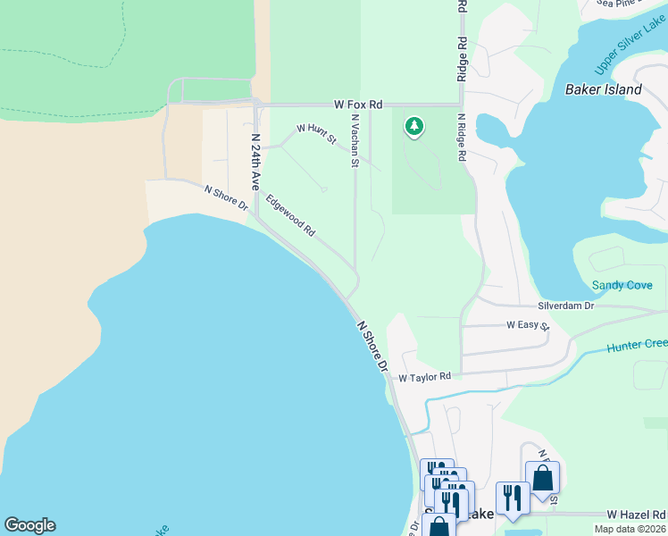 map of restaurants, bars, coffee shops, grocery stores, and more near 8654 Edgewood Road in Mears