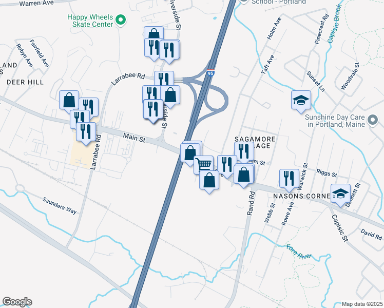 map of restaurants, bars, coffee shops, grocery stores, and more near 1145 Brighton Avenue in Portland