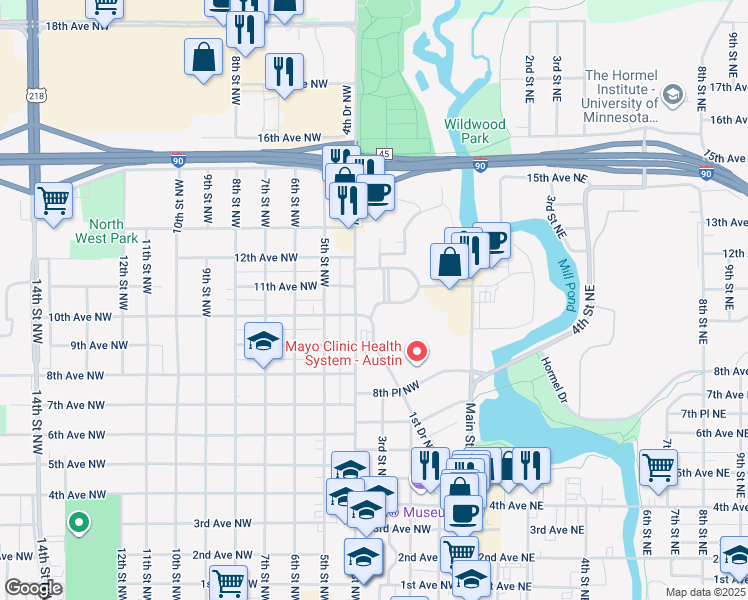 map of restaurants, bars, coffee shops, grocery stores, and more near 403 12th Place Northwest in Austin