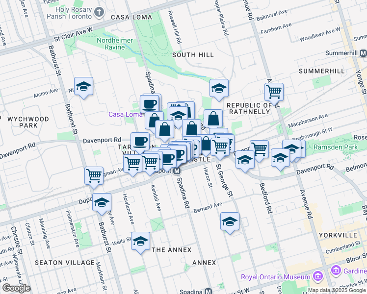 map of restaurants, bars, coffee shops, grocery stores, and more near in Toronto