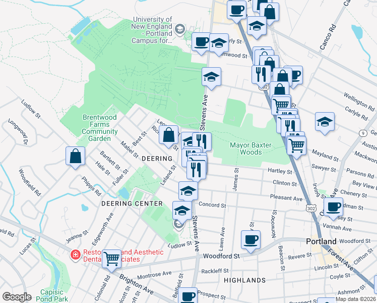 map of restaurants, bars, coffee shops, grocery stores, and more near 522 Stevens Avenue in Portland