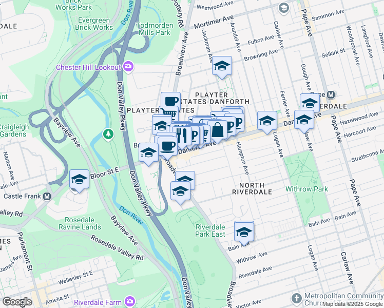 map of restaurants, bars, coffee shops, grocery stores, and more near in Toronto