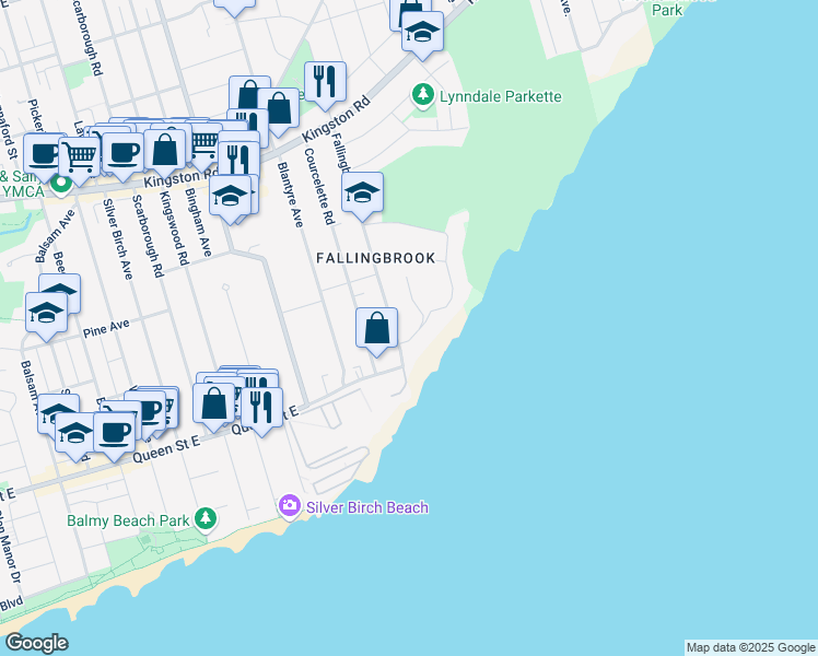 map of restaurants, bars, coffee shops, grocery stores, and more near 6 Fallingbrook Crescent in Toronto