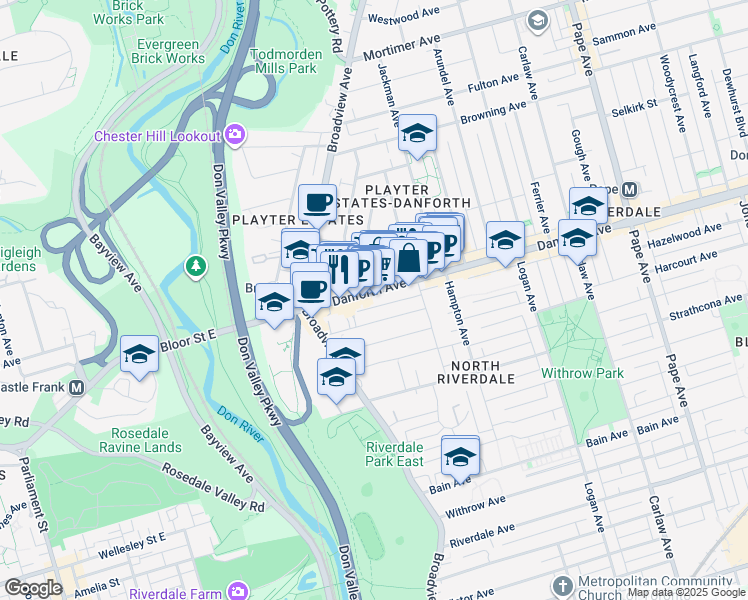 map of restaurants, bars, coffee shops, grocery stores, and more near in Toronto