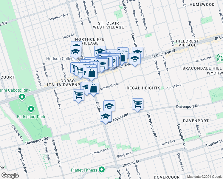 map of restaurants, bars, coffee shops, grocery stores, and more near in Toronto