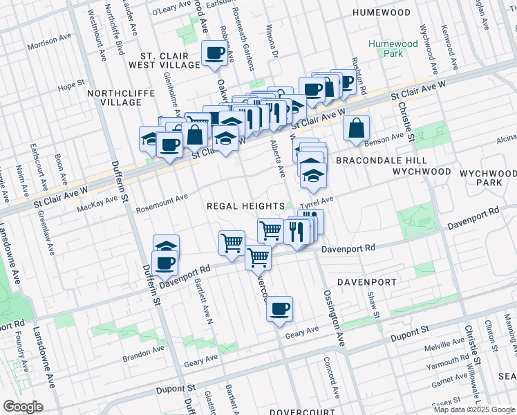 map of restaurants, bars, coffee shops, grocery stores, and more near in Toronto