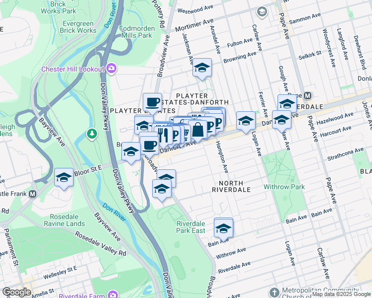 map of restaurants, bars, coffee shops, grocery stores, and more near in Toronto