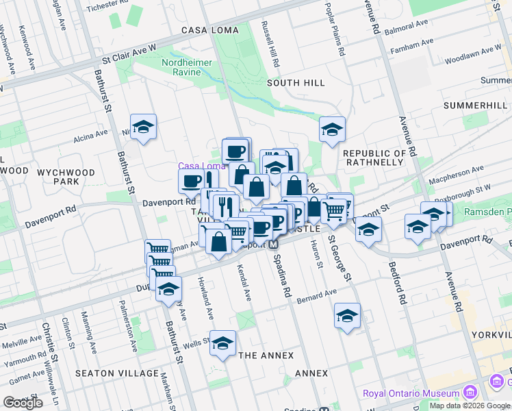 map of restaurants, bars, coffee shops, grocery stores, and more near in Toronto