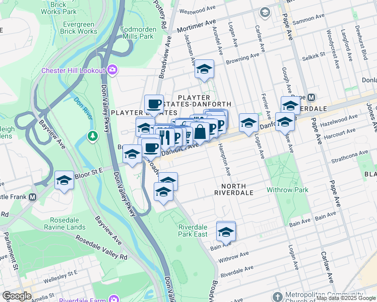 map of restaurants, bars, coffee shops, grocery stores, and more near in Toronto