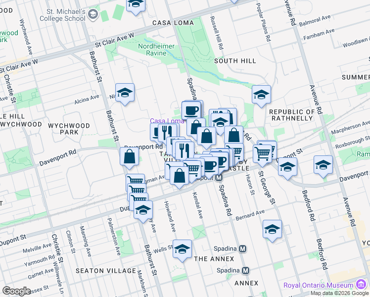 map of restaurants, bars, coffee shops, grocery stores, and more near in Toronto
