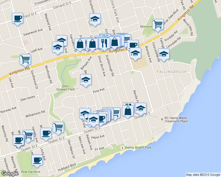 map of restaurants, bars, coffee shops, grocery stores, and more near in Toronto