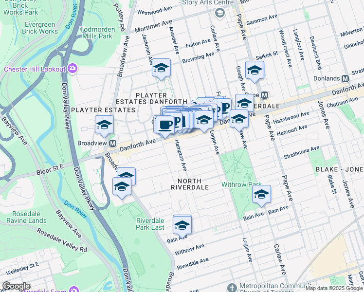 map of restaurants, bars, coffee shops, grocery stores, and more near in Toronto