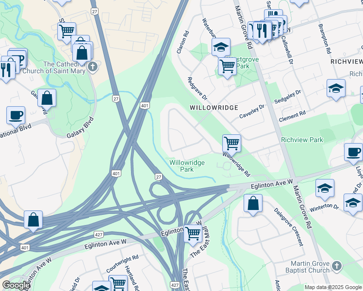 map of restaurants, bars, coffee shops, grocery stores, and more near in Toronto