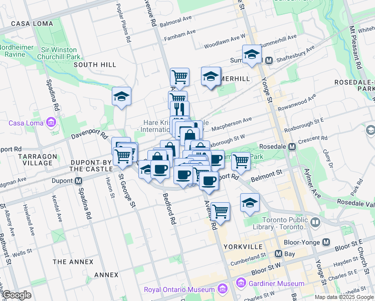 map of restaurants, bars, coffee shops, grocery stores, and more near in Toronto