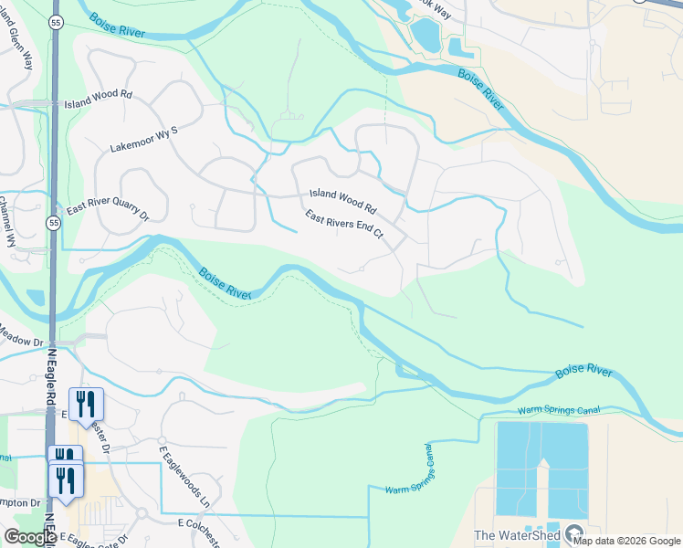map of restaurants, bars, coffee shops, grocery stores, and more near 2265 South Riverbirch Place in Eagle