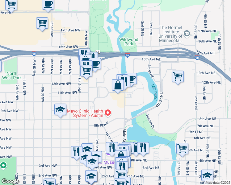 map of restaurants, bars, coffee shops, grocery stores, and more near 204 11th Avenue Northwest in Austin
