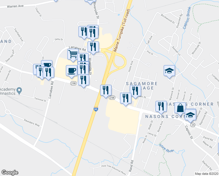map of restaurants, bars, coffee shops, grocery stores, and more near 1145 Brighton Avenue in Portland