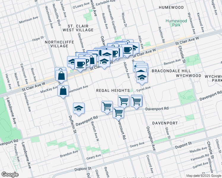 map of restaurants, bars, coffee shops, grocery stores, and more near 31 Highview Crescent in Toronto