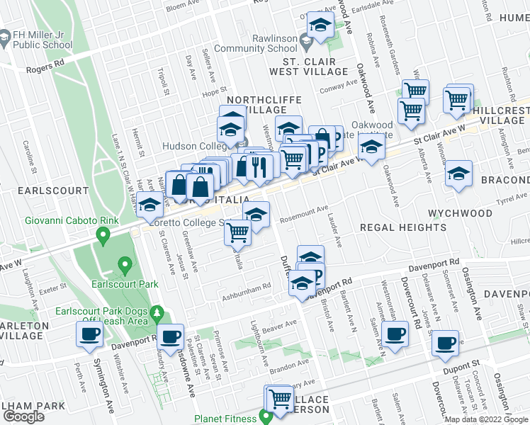 map of restaurants, bars, coffee shops, grocery stores, and more near in Toronto