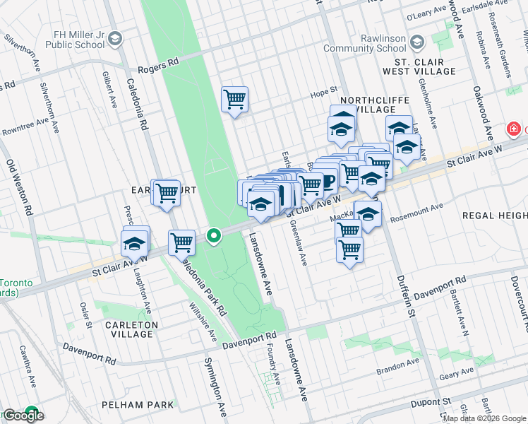map of restaurants, bars, coffee shops, grocery stores, and more near in Toronto