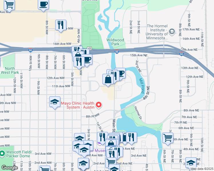map of restaurants, bars, coffee shops, grocery stores, and more near 200 11th Avenue Northwest in Austin