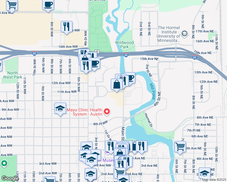 map of restaurants, bars, coffee shops, grocery stores, and more near 200 11th Avenue Northwest in Austin
