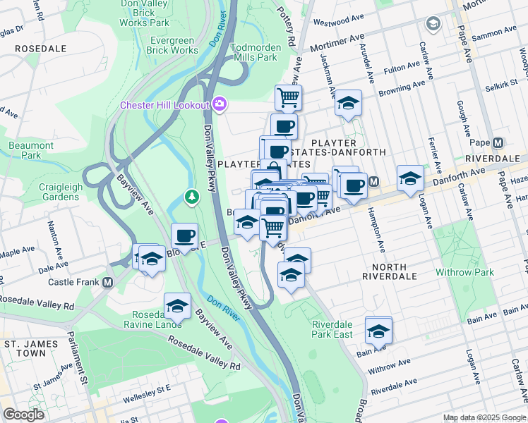 map of restaurants, bars, coffee shops, grocery stores, and more near 778 Broadview Avenue in Toronto