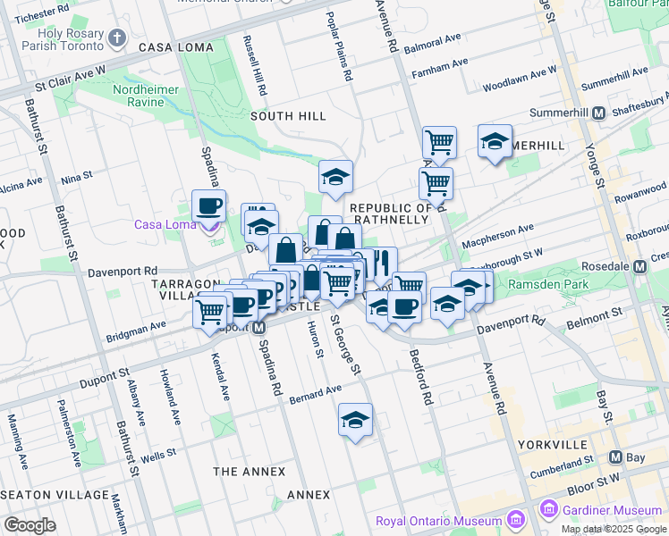 map of restaurants, bars, coffee shops, grocery stores, and more near in Toronto