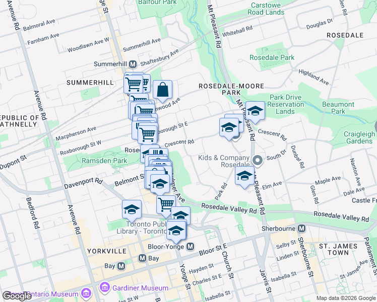 map of restaurants, bars, coffee shops, grocery stores, and more near 27 Cluny Drive in Toronto