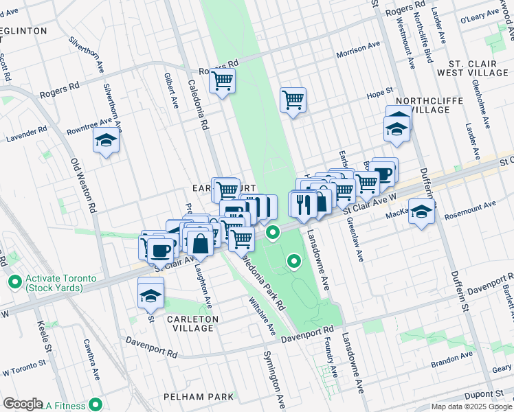 map of restaurants, bars, coffee shops, grocery stores, and more near 37 McRoberts Avenue in Toronto