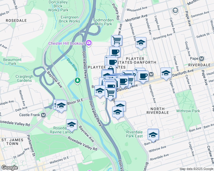 map of restaurants, bars, coffee shops, grocery stores, and more near in Toronto