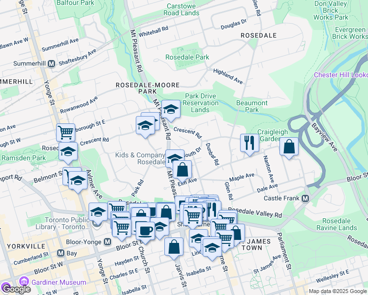 map of restaurants, bars, coffee shops, grocery stores, and more near 1 Scarth Road in Toronto