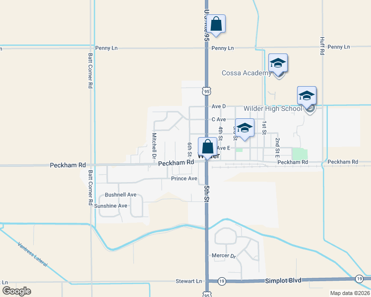 map of restaurants, bars, coffee shops, grocery stores, and more near 219 6th Street in Wilder